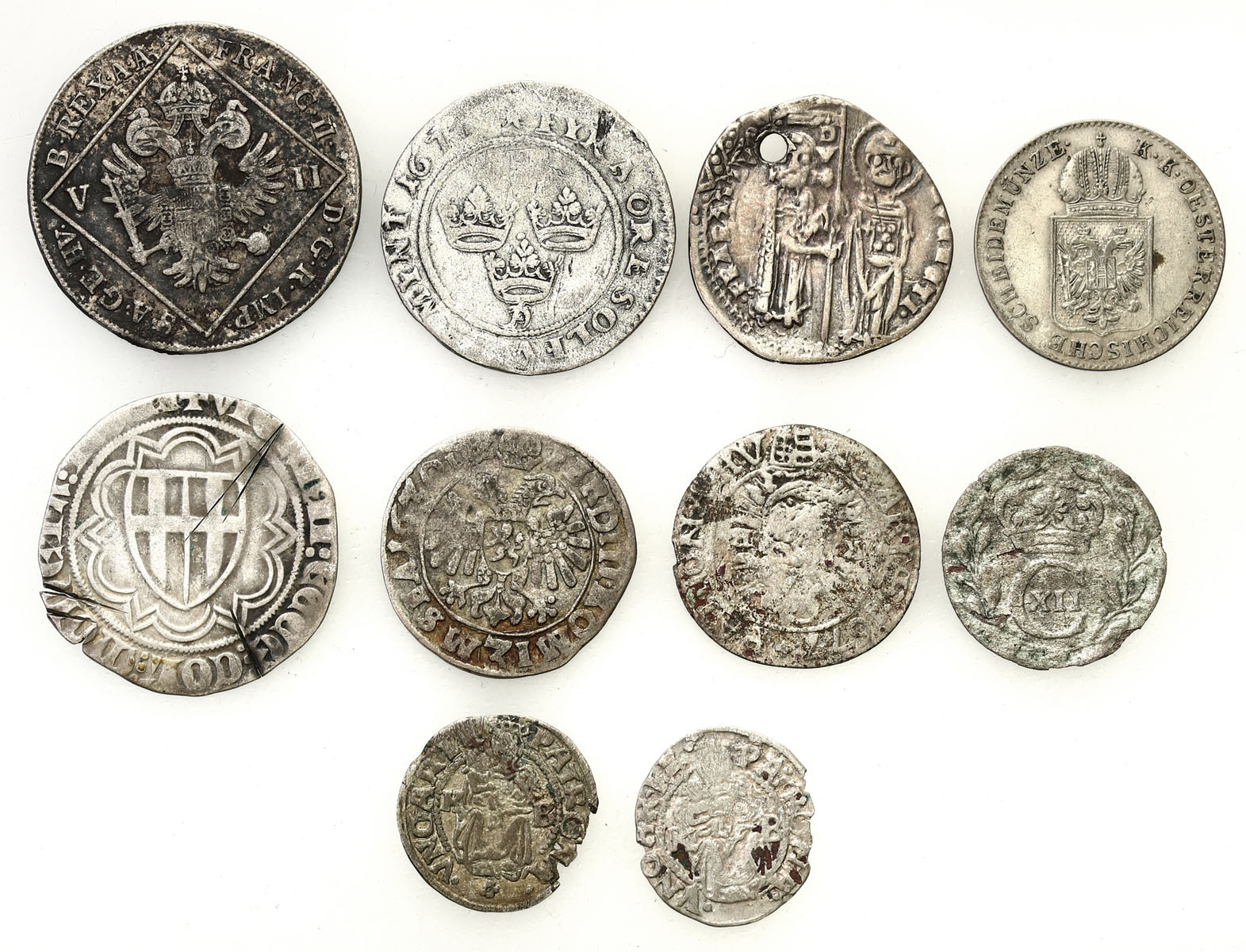 Świat - Węgry, Austria, Włochy, Szwecja, Niemcy, zestaw 10 monet srebrnych